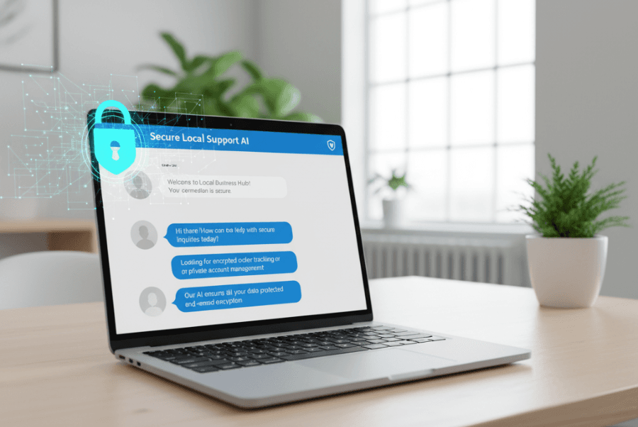 AI chatbot security in Lorton VA office with lock icon showing data protection