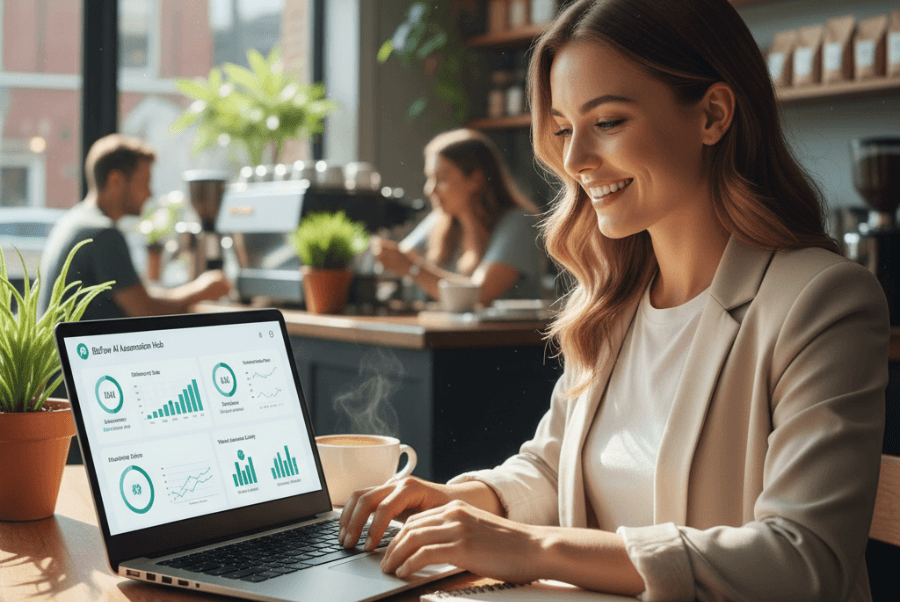 Fairfax VA small business owner using automated social posting AI tool