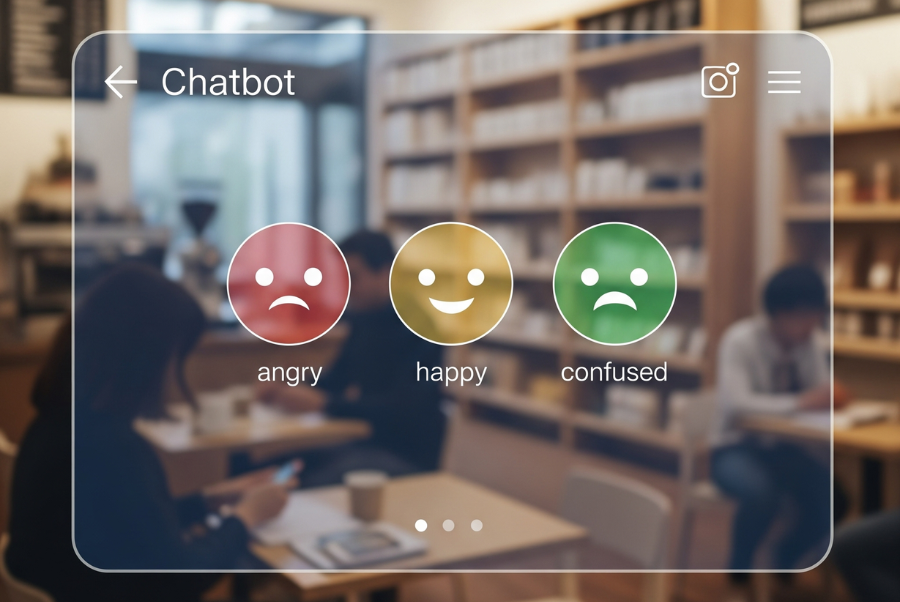 Chatbot showing real-time sentiment analysis with local business background