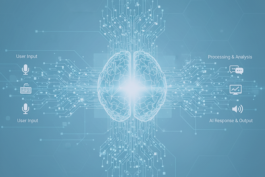 Processing layer of chatbot architecture showing AI brain and decision-making system in Lorton VA