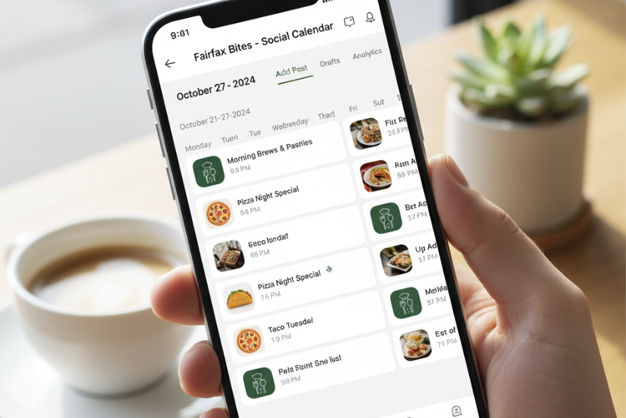 Consistent social posting for Fairfax VA local businesses using AI tools
