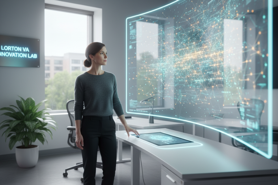 AI engineer reviewing Deep Learning Models data in Lorton VA office