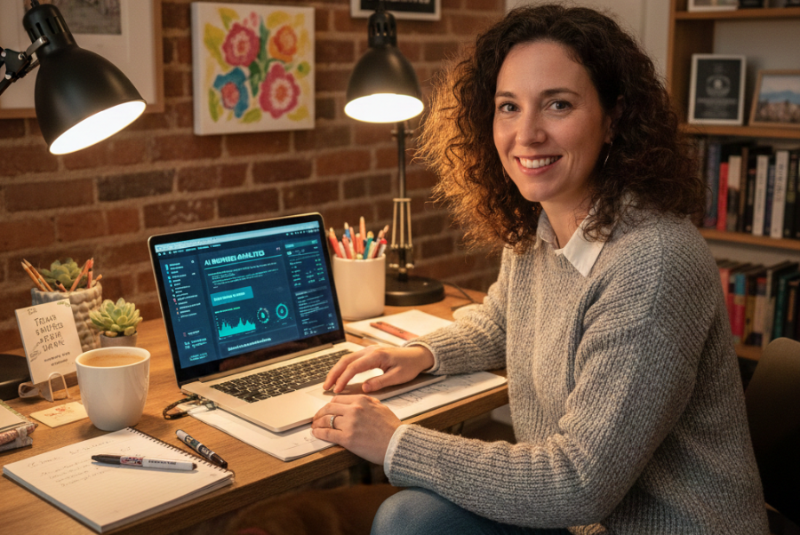 Fairfax VA small business owner saving time with AI content creation